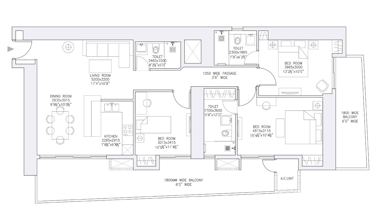 3BHK floor plan